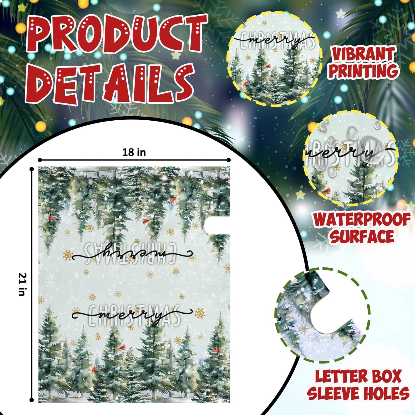 Merry Christmas Mailbox Cover - Magnetic Standard Size 18" X 21" - Christmas Dark Green Pine Trees Cardinal Birds Snowflake Mailbox Cover Decor for Home Garden Yard Post Letter Box