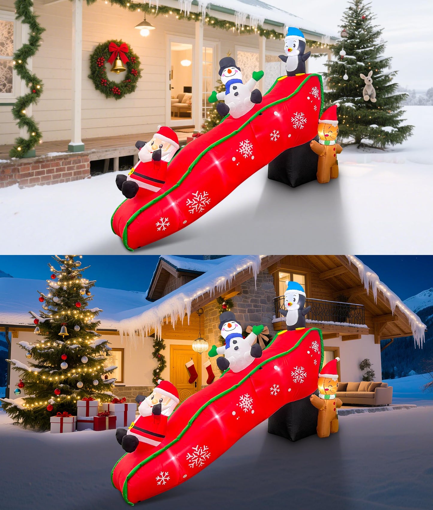 EAONE 7FT Christmas Inflatables Outdoor Decorations, Cute & Funny Inflatatable Christmas Santa Snowman Slide Blow Ups Yard Decoration with Lights for Garden Lawn Home Xmas Holiday Season Decor