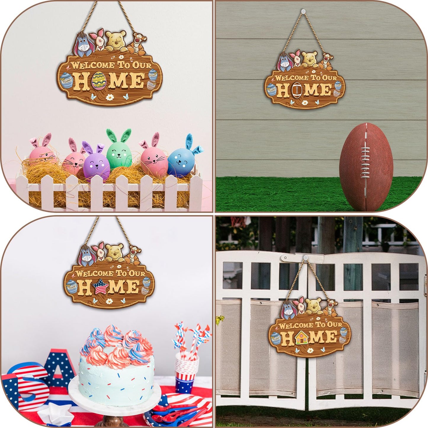 Winnie Welcome Sign for Door Decor, the Pooh Welcome to Our Home Sign with Interchangeable Holiday Sign, Welcome Sign for Home Farmhouse, Perfect for Christmas Thanksgiving Gifts, Housewarming Gifts