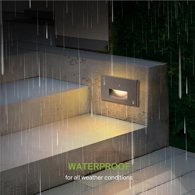 ASD LED Recessed Step Light Fixture, Dusk to Dawn Outdoor Stair Tread Lighting | 3CCT, Photocell, Waterproof, ETL Listed | 3W 120LM 3000K-5000K 120V | Staircase Hardwired Illumination | Black