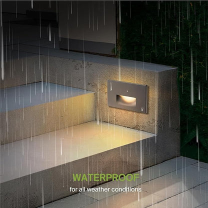 ASD LED Recessed Step Light Fixture, Dusk to Dawn Outdoor Stair Tread Lighting | 3CCT, Photocell, Waterproof, ETL Listed | 3W 120LM 3000K-5000K 120V | Staircase Hardwired Illumination | Black