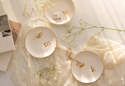 COLLECTIVE HOME - Ceramic Jewelry Tray, Decorative Trinket Dish for Rings Earrings Necklaces Bracelet Watch Keys, Birthday Mother's Day Christmas Gift for Women, 4.75", White Surface (G)