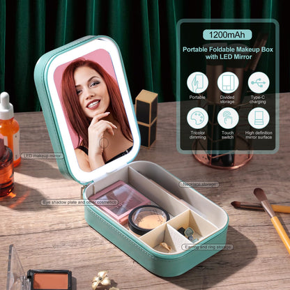 BS-MALL Travel Cosmetic Mirror Case LED Makeup Mirror Storage Case for Eyelash station Brushes Cosmetic Tools Pink On-the-go Makeup Needs (White)