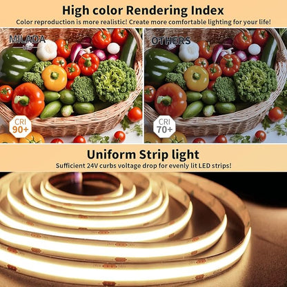 3.28FT/1M COB LED Strip Light 3000K Warm White High Lumen Dimmable Strip Paired USB Suitable for Bedroom Cabinets