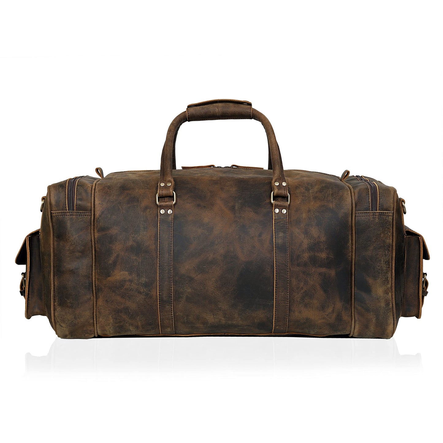 Large duffel bags for men holdall leather travel bag overnight gym sports weekend bag (BROWN, 20" Medium)