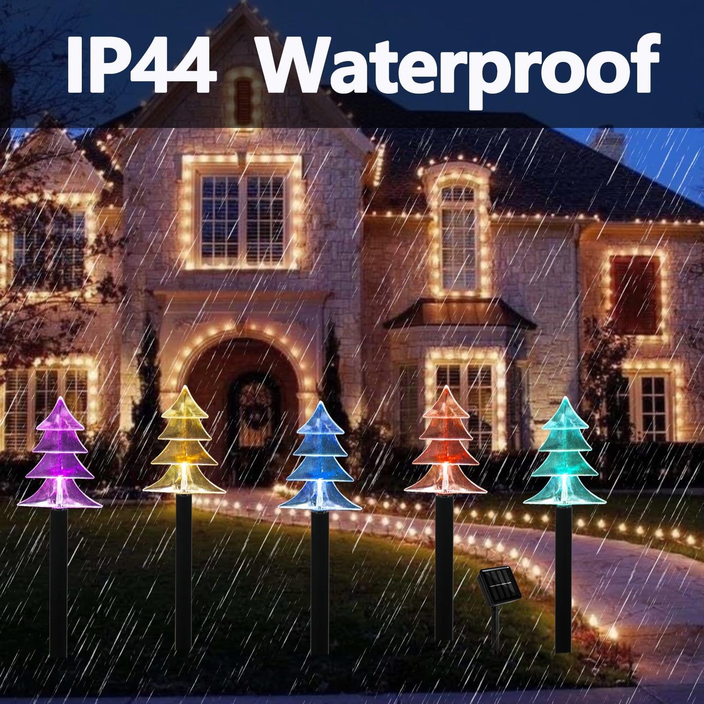 ILLUMINEW Christmas Solar Pathway Lights, Set of 5 Waterproof Landscape Christmas Lights, Stake Christmas Decorations, LED Lights for Yard Lawn Patio Walkway Decor
