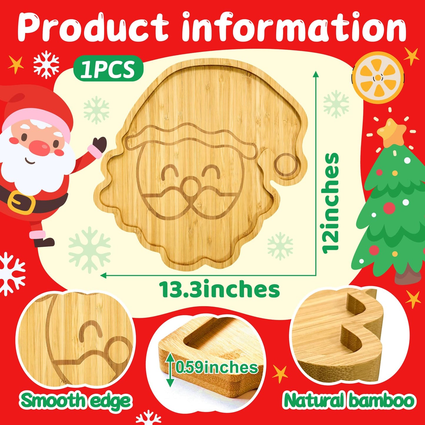 Barri Design Christmas Charcuterie Board Santa Claus Platter Large Wood Xmas Serving Tray Party Decorative Tray Bamboo Wooden Cheese Appetizer Tray Snack Food Dish for Christmas Party Supplies
