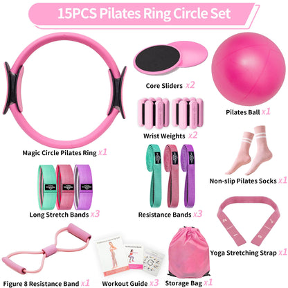 DICYWUDI Pilates Essentials Kit for Home Women, Pilates Equipment for Workouts, 6 Fabric Resistance Bands, 12 Inch Magic Circle Yoga Ring, Mini Exercise Ball, Great Exercise Accessories