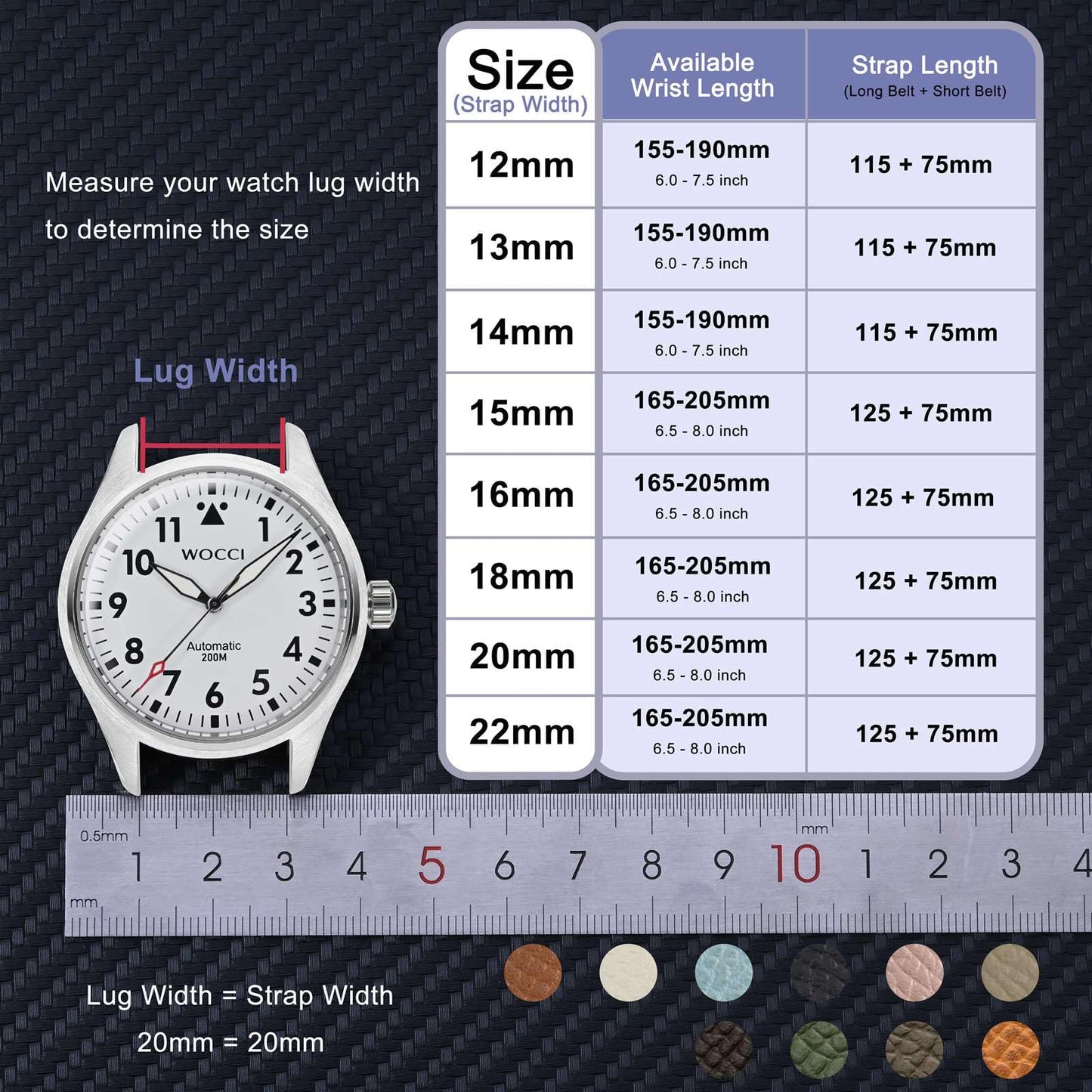 WOCCI 14mm Grace Watch Band for Ladies, Top Grain Leather, Quick Release Replacement Strap with Gold Buckle (Tea)