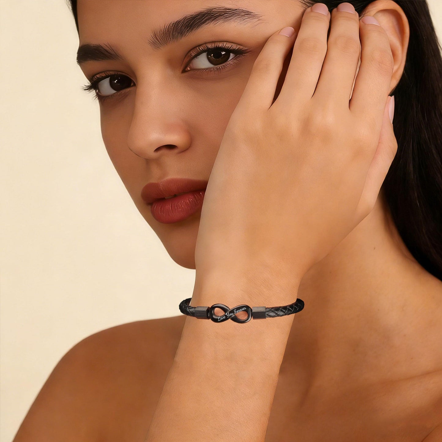 To My Wife, Feel My Love Infinity Leather Bracelet Love You Forever and Always Stainless Steel Bracelets Wife Bracelet from Husband Valentine Birthday Christmas Mother's Day Jewelry for Her(Infinite Black)