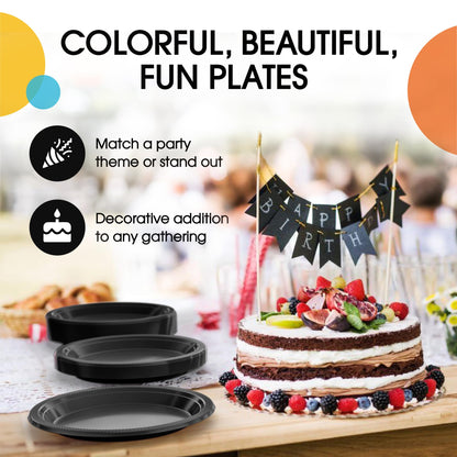 Exquisite Party Solids Black Plastic Plates For Party 9" Black Disposable Plates Heavy Duty Supplies 100 Pcs Plastic Dinnerware Sets Heavy Duty 350 GSM Disposable Dinnerware Set