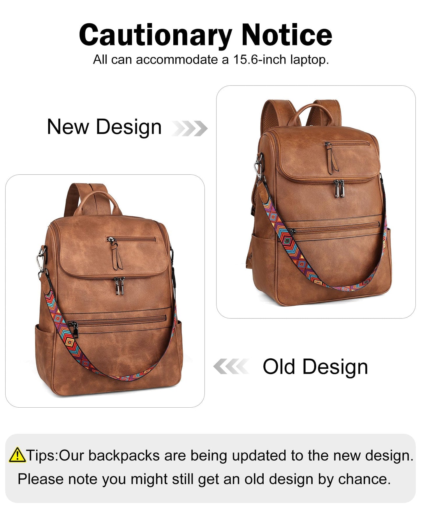 FADEON Laptop Backpack for Women Leather Travel Backpack with Laptop Compartment, Designer Ladies Computer Backpacks Brown