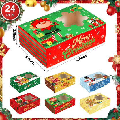 Beeveer 24 Pcs Christmas Cookie Boxes for Gift Giving Christmas Treat Boxes with Window Christmas Cookie Containers 8.7 x 5.7 x 2.8 Inch Kraft Holiday Bakery Box for Xmas Party Favor Cupcakes Candy