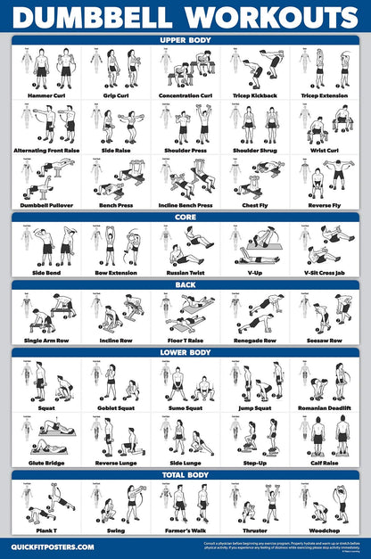 Palace Learning 3 Pack - Dumbbell Workout Posters for Home Gym - Volume 1, 2 & 3 - Exercise Charts (Laminated, 18" x 24")