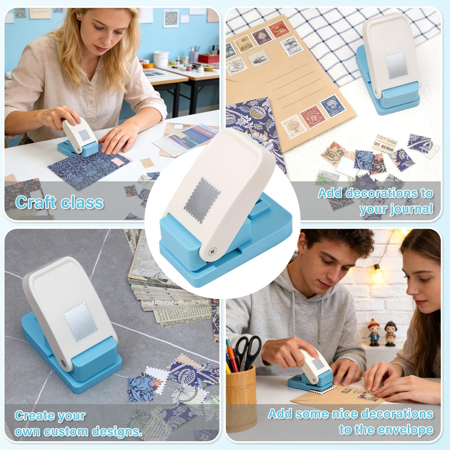 Postage Stamp Puncher,1x0.8 inch Rectangular Postage Stamp Puncher,Paper Punch,Stamp Hole Puncher,Stamp Cutter,Portable Stamp Punching Machine for Envelope，Scrapbooking, Card Making, DIY Arts.