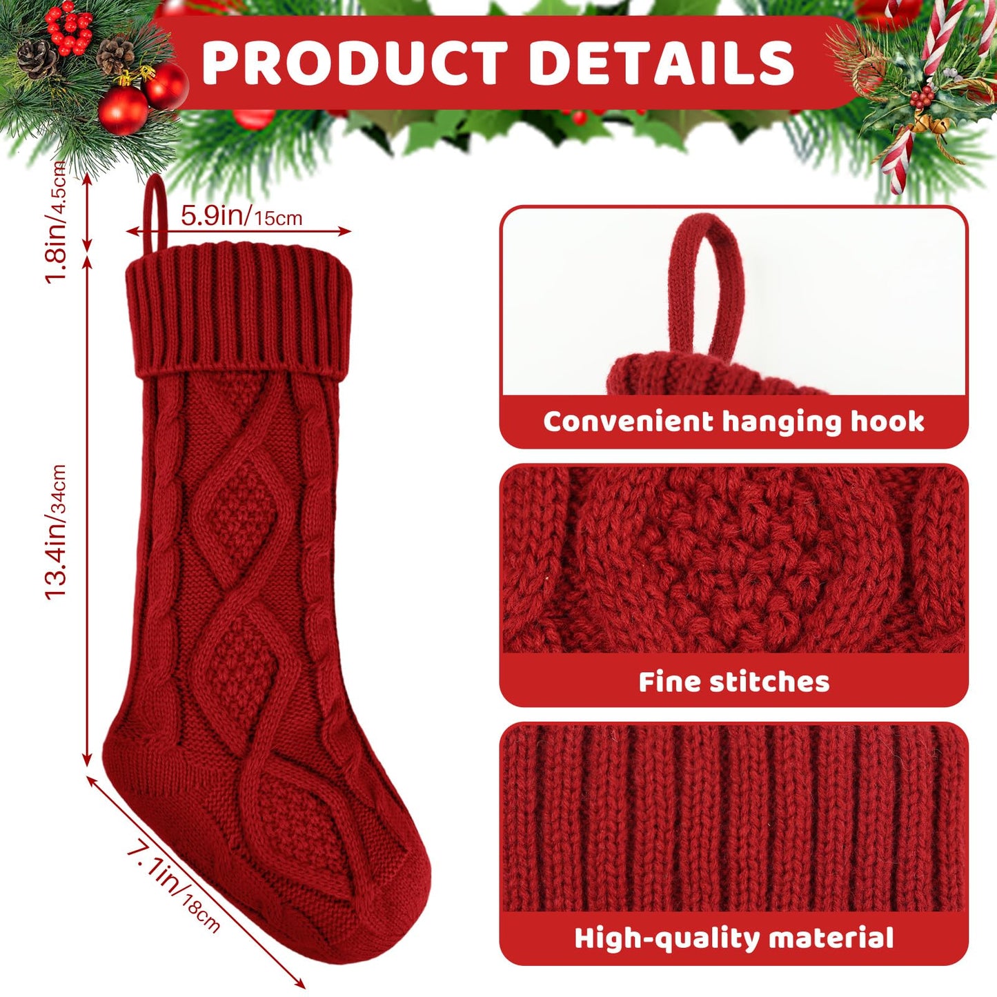 YOGINGO 6 Pack Christmas Stockings - Personalized Christmas Stockings, Large 18 Inches Christmas Stocking Hold All Surprises, Knitted Gift Stockings & Farmhouse Christmas Decor