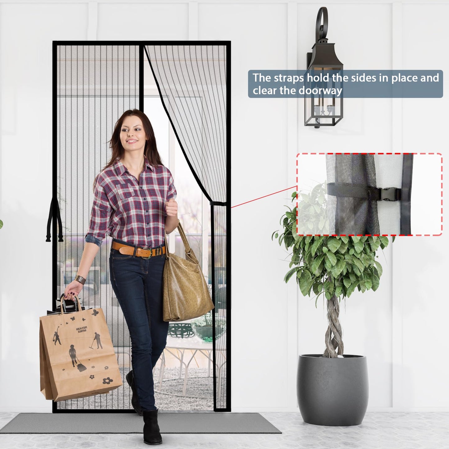 YRH Magnetic Screen Door with Stay Open Buckles - Heavy Duty Self-Sealing Mesh,Powerful Magnets,Full Frame Magic Tape (Fit for Door Size:32x78 Inch,Screen Itself Size:34x80 Inch, Black)