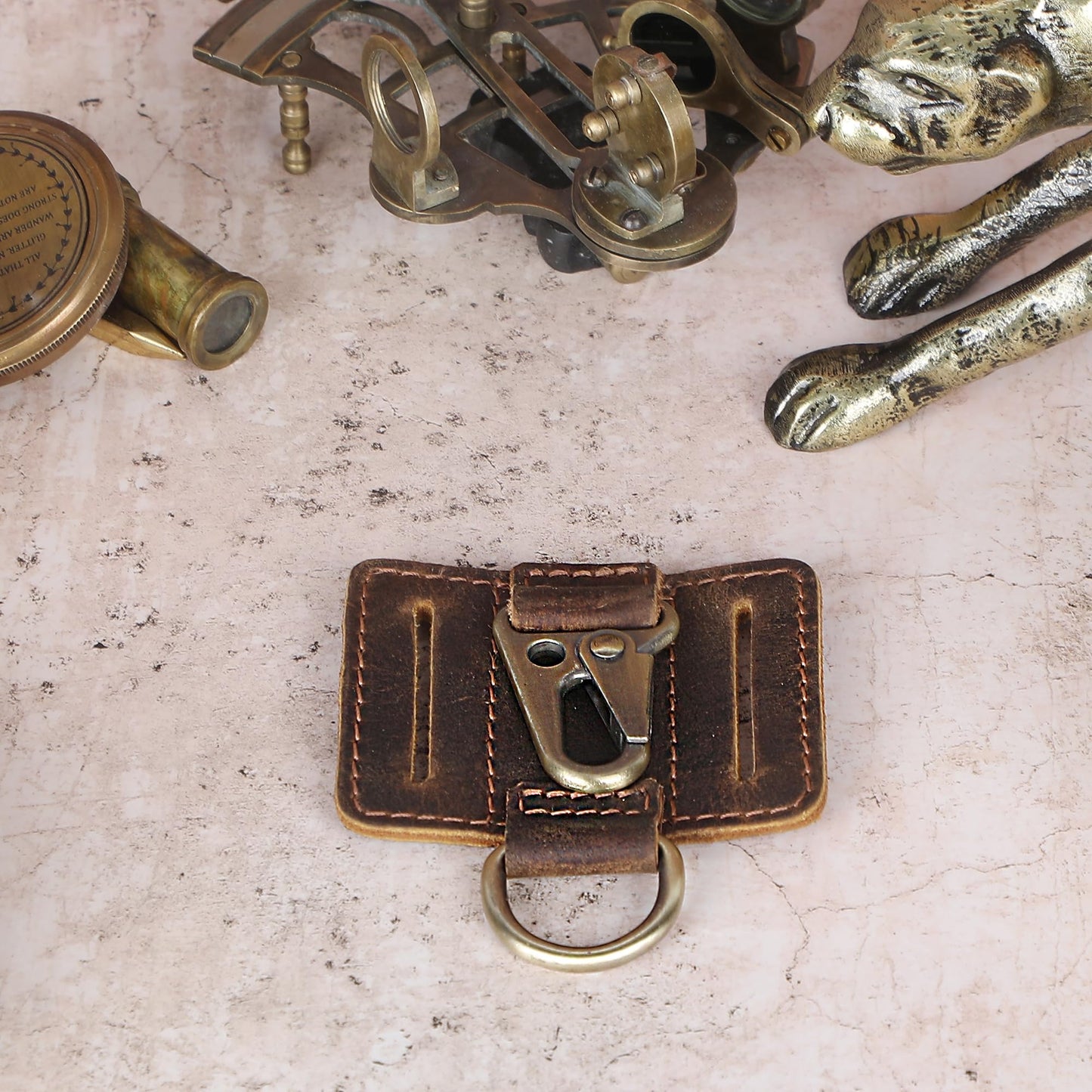 CestAntiQ Heavy Duty EDC Leather Key Ring Keychain Holder with Belt Loop, Key Fob Holder and Belt Clip for Men Brown