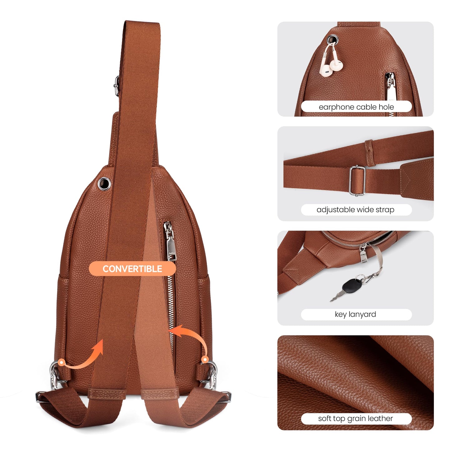 befen Genuine Leather Sling Bag for Women Anti Theft Crossbody Bag RFID Blocking Sling Crossbody Bag for Travel with Card Slots and Adjuatable Wipe Strap Soft Small Crossbody Purse for Daily Brown