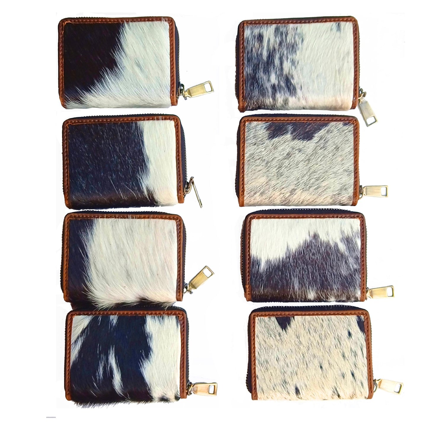ESS Cowhide Leather Hair-On Wallet Women Small Zip Accordion Card Holder RFID Compact Organizer with Coin Pocket Secure Zipper Stylish Gift Pouch Minimal Everyday Carry