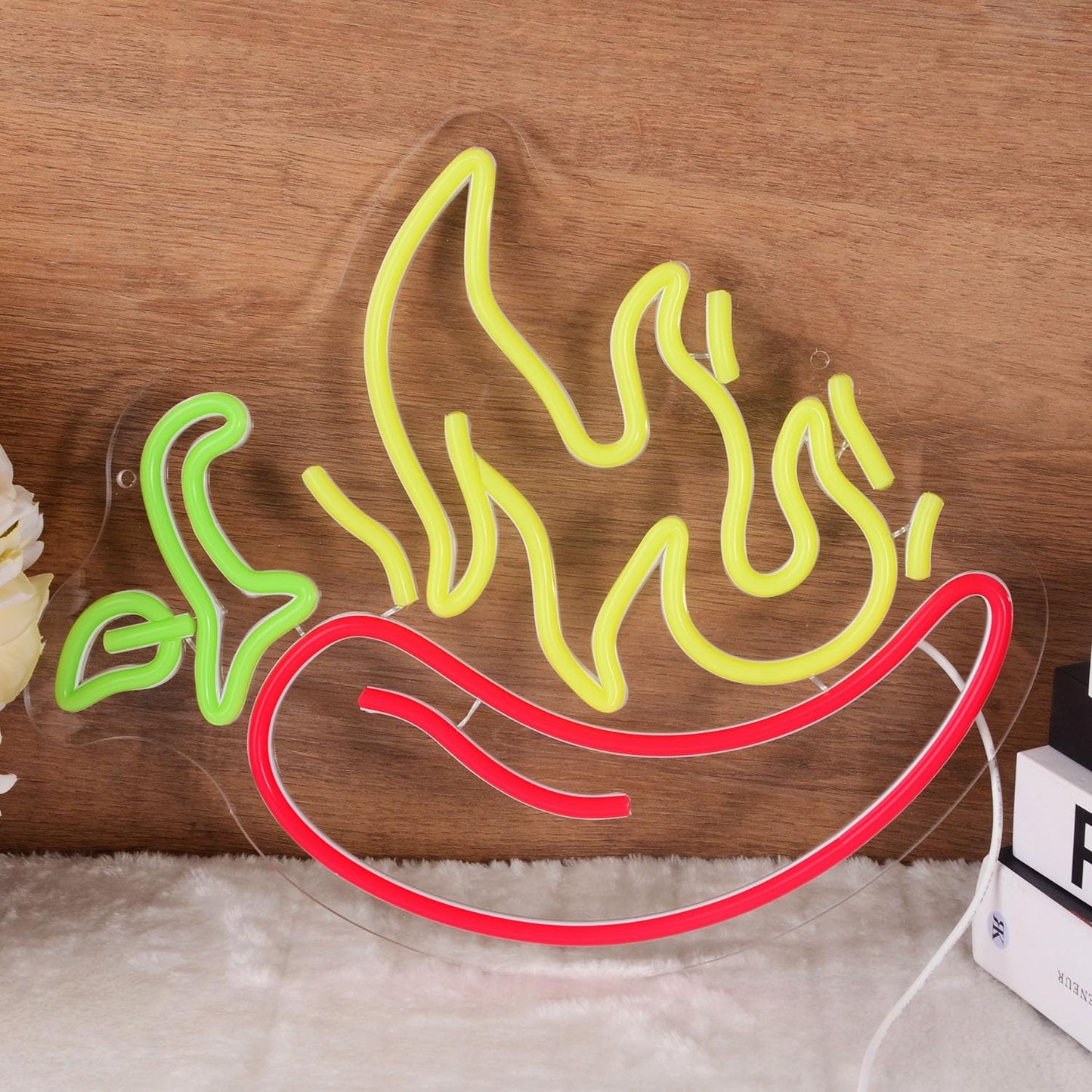 Flaming Hot Chili Peppers Neon Signs Red Yellow Foods for Mexican Spicy Restaurant Open LED Sign Chili Neon Lights Cook Off Decoration for BBQ Party Chili Contest Tasting Party Decor