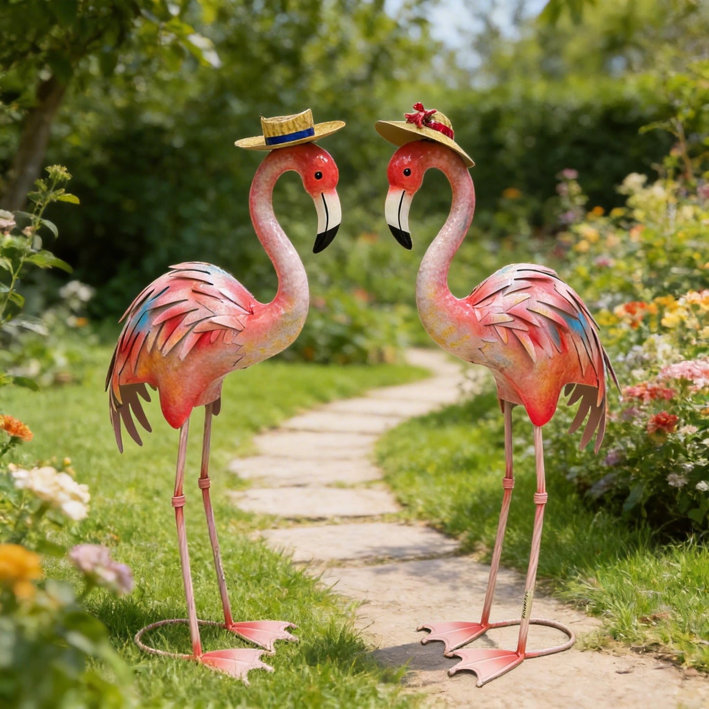 chisheen Flamingo Statues Pink Bird Art Garden Sculptures Outdoor Metal Yard Decor for Wedding Gifts Patio Lawn Porch Ornament Decoration