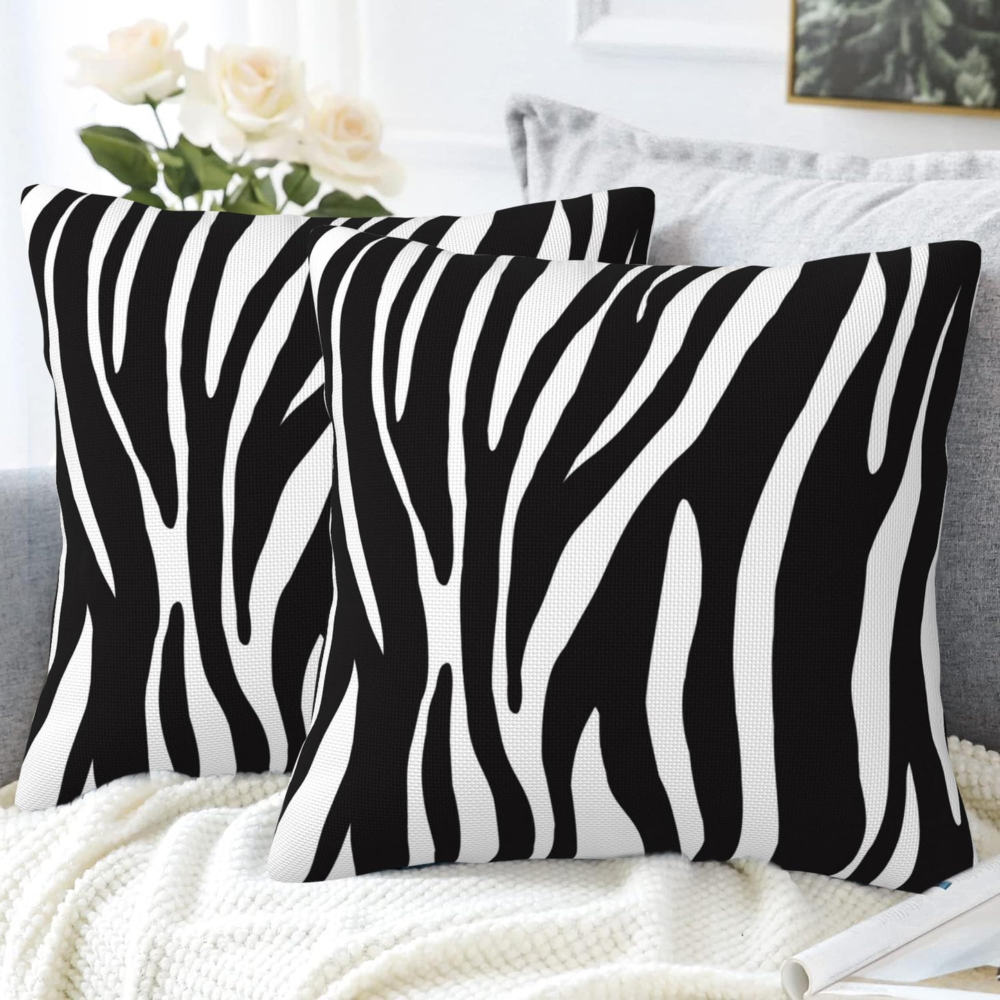 Naqiuli Throw Pillow Covers Animal Zebra Skin Pillow Covers 18x18 Inch Set of 2 Throw Pillows Decorative Pillow Cases Cushion Covers for Bedroom Livingroom Sofa Farm House
