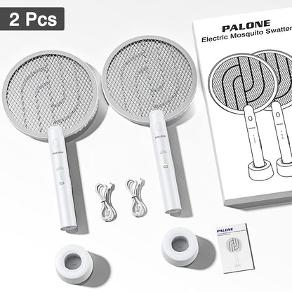 PALONE Electric Fly Swatter 3000V Bug Zapper Racket 2 in 1 Fly Swatter with 1200mAh Battery Rechargeable Mosquito Killer Lamp with 3 Layers Safety Mesh for Indoor and Outdoor (2 Pack)