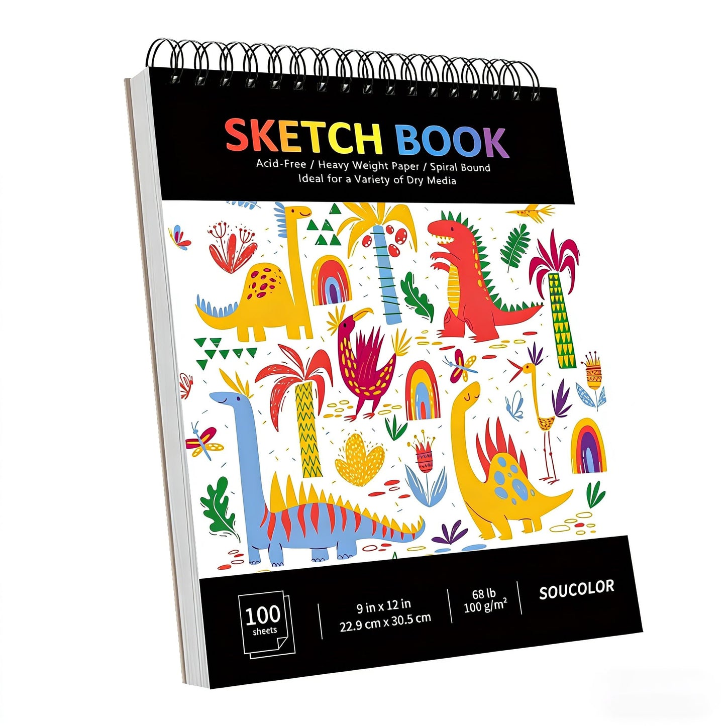 Soucolor 9" x 12" Sketch Book, 100 Sheets Spiral Bound Art Sketchbook, Acid Free Artist Drawing Book Paper, Art Supplies for Adults, Craft Activities, Sketch Paper for Drawing Coloring Sketching