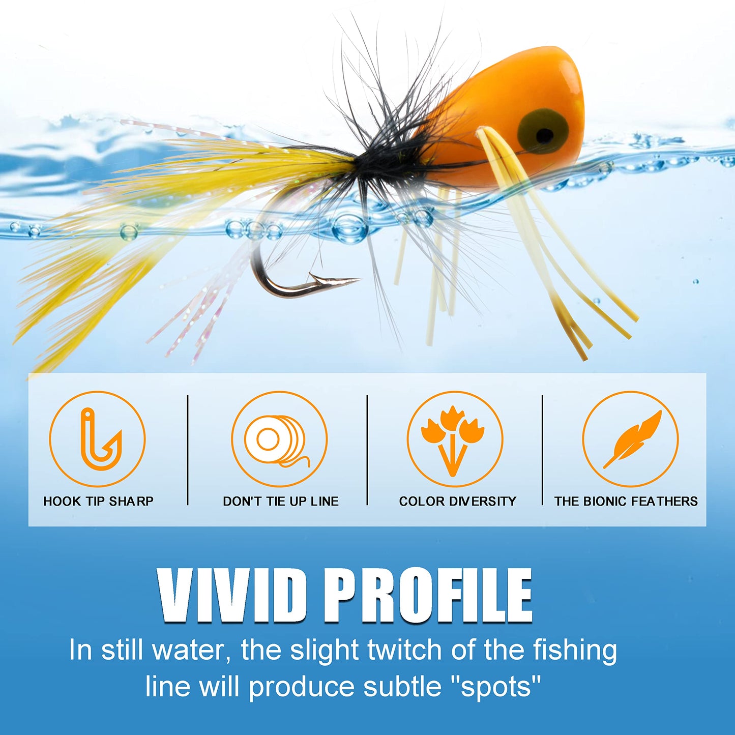 Fly Fishing Popper Lures Kit,Bass Poppers Flies Dry Fly Fishing Flies Panfish Bluegill Popper Bait Bug with Hooks for Freshwater