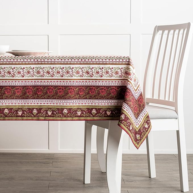 Maison d' Hermine Table Cloth Rectangle Table 100% Cotton 60 x 120 Inches Fall Tablecloth Reusable Everyday Use for Thanksgiving Christmas Decorations Dining Farmhouse Party (Reveillon Au Jardin)