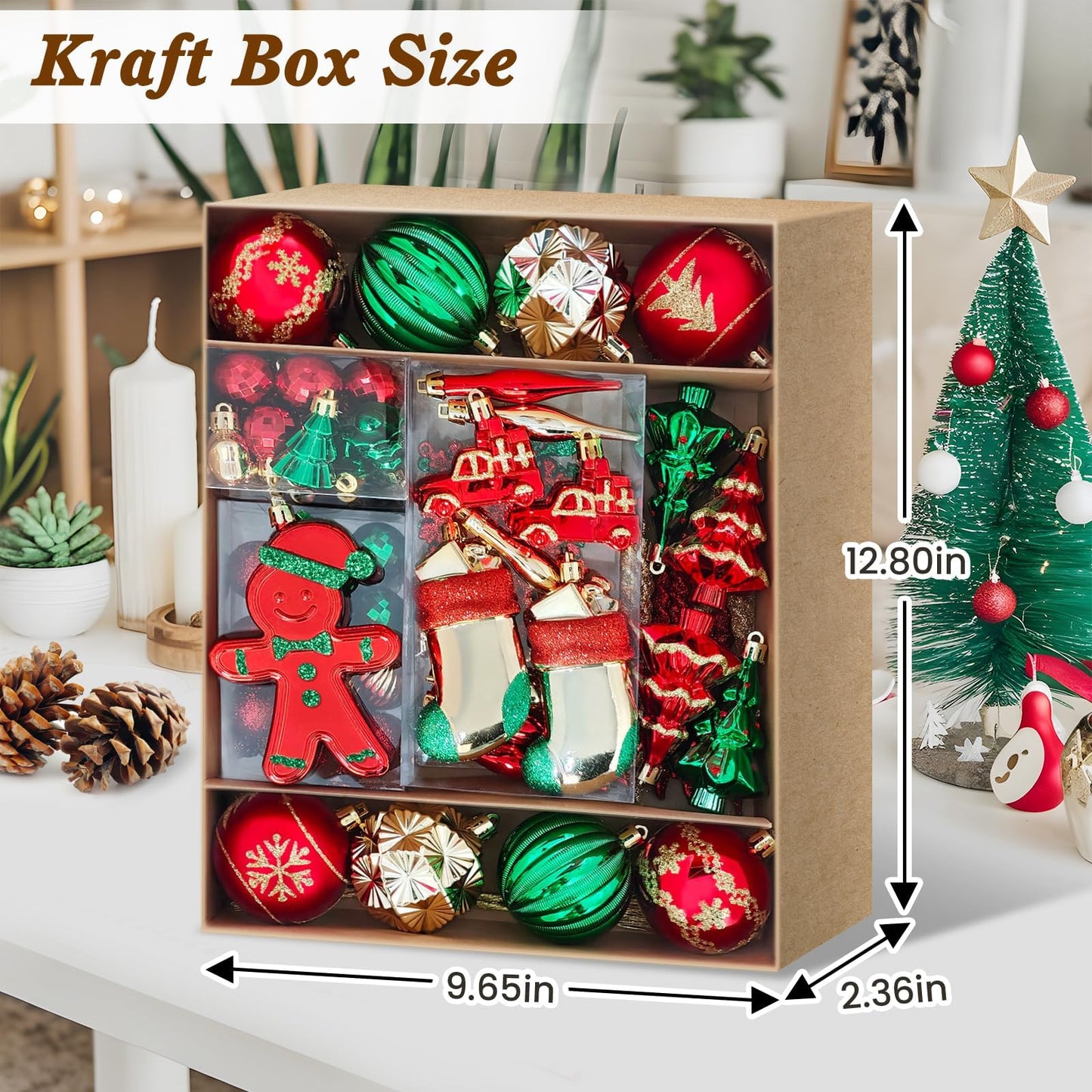 FestiveBliss Christmas Ornaments 71 Count, Christmas Decorations for Tree, 23, Shatterproof Ornaments Red & Green Ornaments