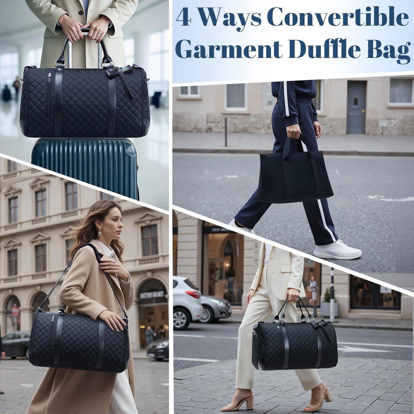 GARPROVM Garment Bags for Travel Women, 3 in 1 Convertible Garment Duffle Bags with Separated Tote Bag, Waterproof Suit Bag Travel Carry On Luggage Weekender Bag for Business Trip, Black