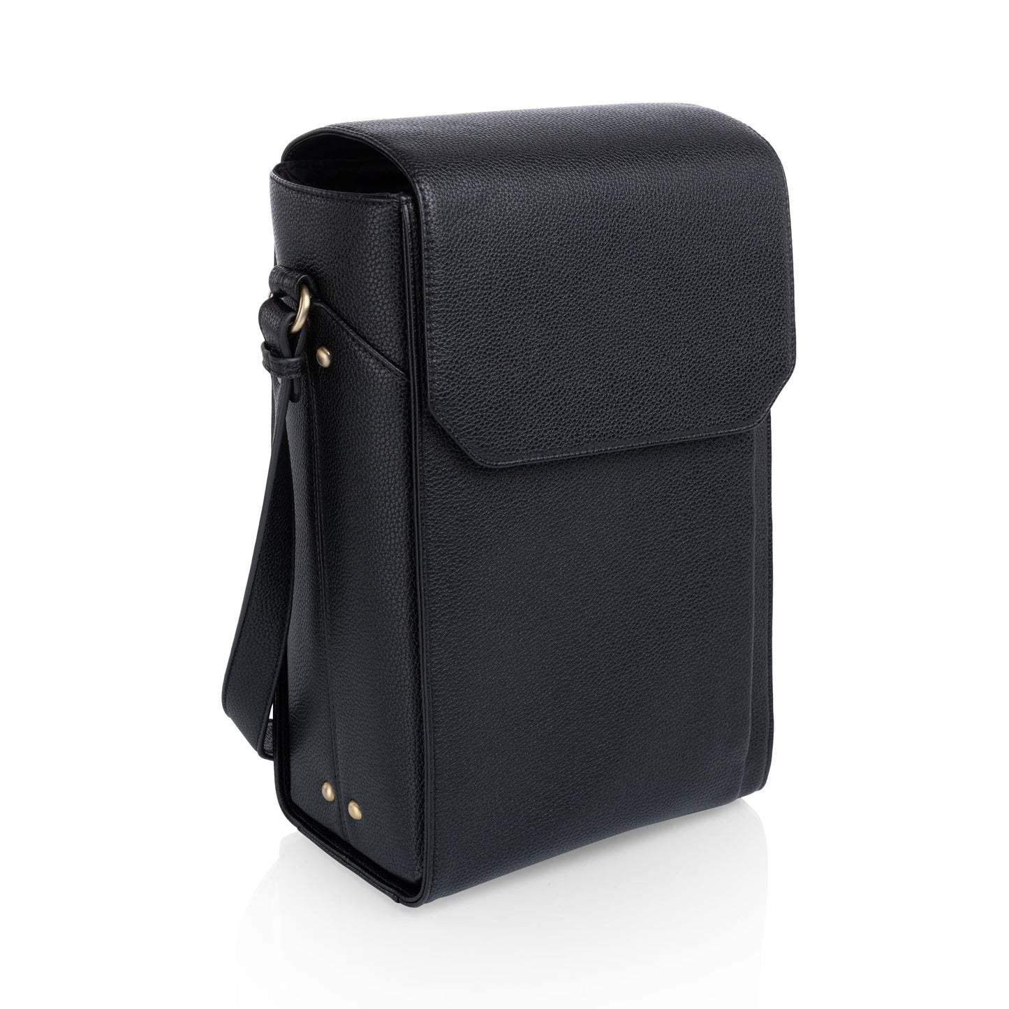 PICNIC TIME Barossa Two Bottle Leatherette Wine Tote Bag, Wine Bottle Carrier Tote, Picnic Bag, Wine Cooler Bag, (Black)