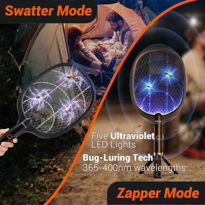 YsChois Electric Fly Swatter Racket, Rechargeable Fly Zapper - 4000 Volt, Exclusive 2-in-1 Bug Zapper Racket - USB Charging, 1800mAh Li-Battery, Indoor & Outdoor Use, Black, 2 Packs