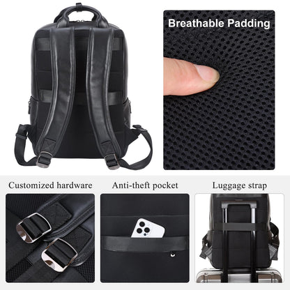 TIDING Genuine Leather 15.6 Inch Laptop Business Backpack for Men & Women, Professional Work Casual Daypack Waterproof Travel Outdoor Bag