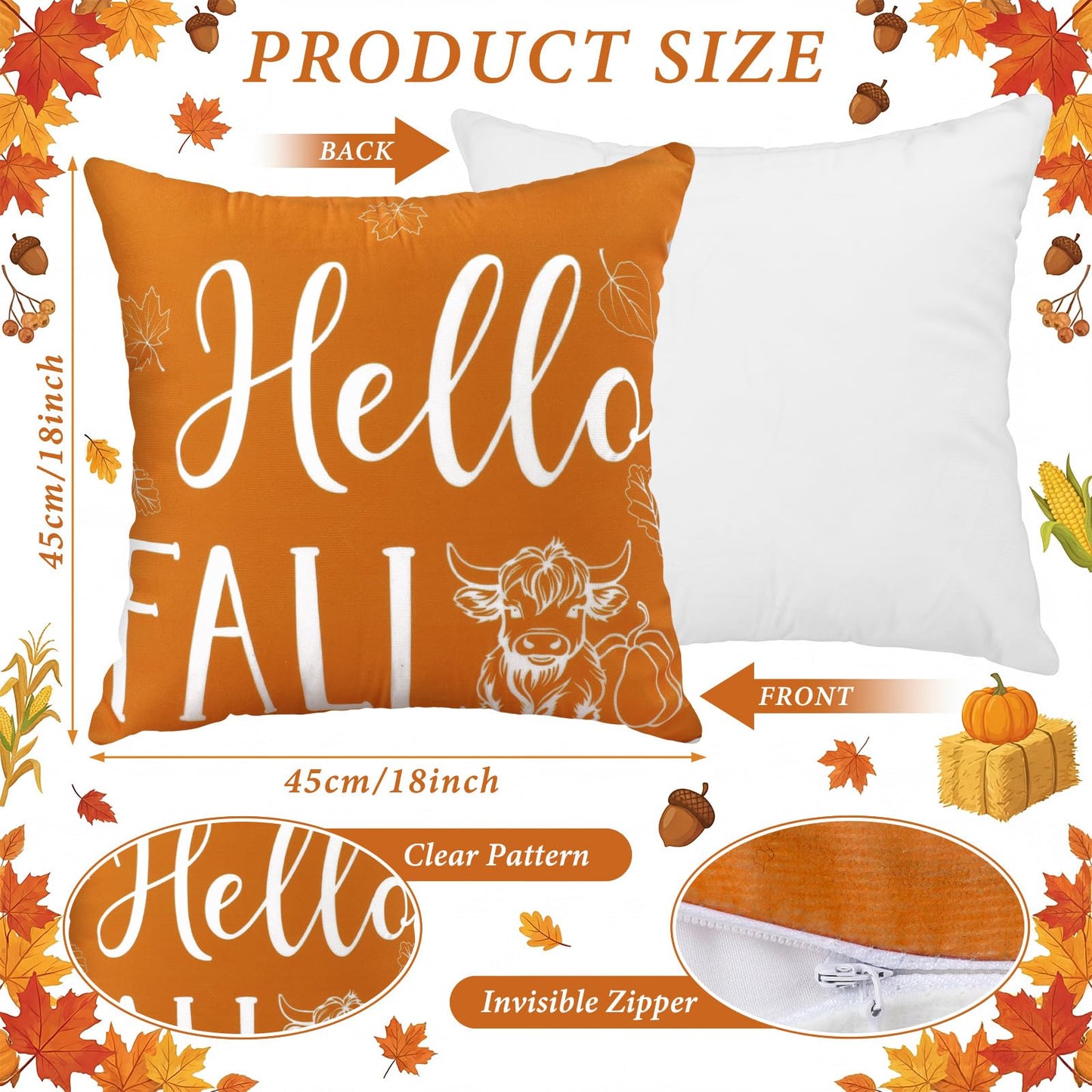 Mindsoft 20 Pcs Holiday Pillow Covers 18 x 18 Easter Pillow Cover Spring Summer 250th Anniversary Pillowcase Decorative Seasonal Cushion Case for Farmhouse Home Sofa(Highland Cow)