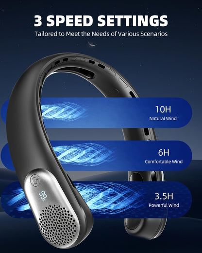 Neck Fan, Portable Personal Fan around Neck, 4000 mAh Battery Operated with LED Display, 3 Wind Speed, Fast Cooling, Ultra Quiet, USB Rechargeable Fan Men Women Outdoor Indoor