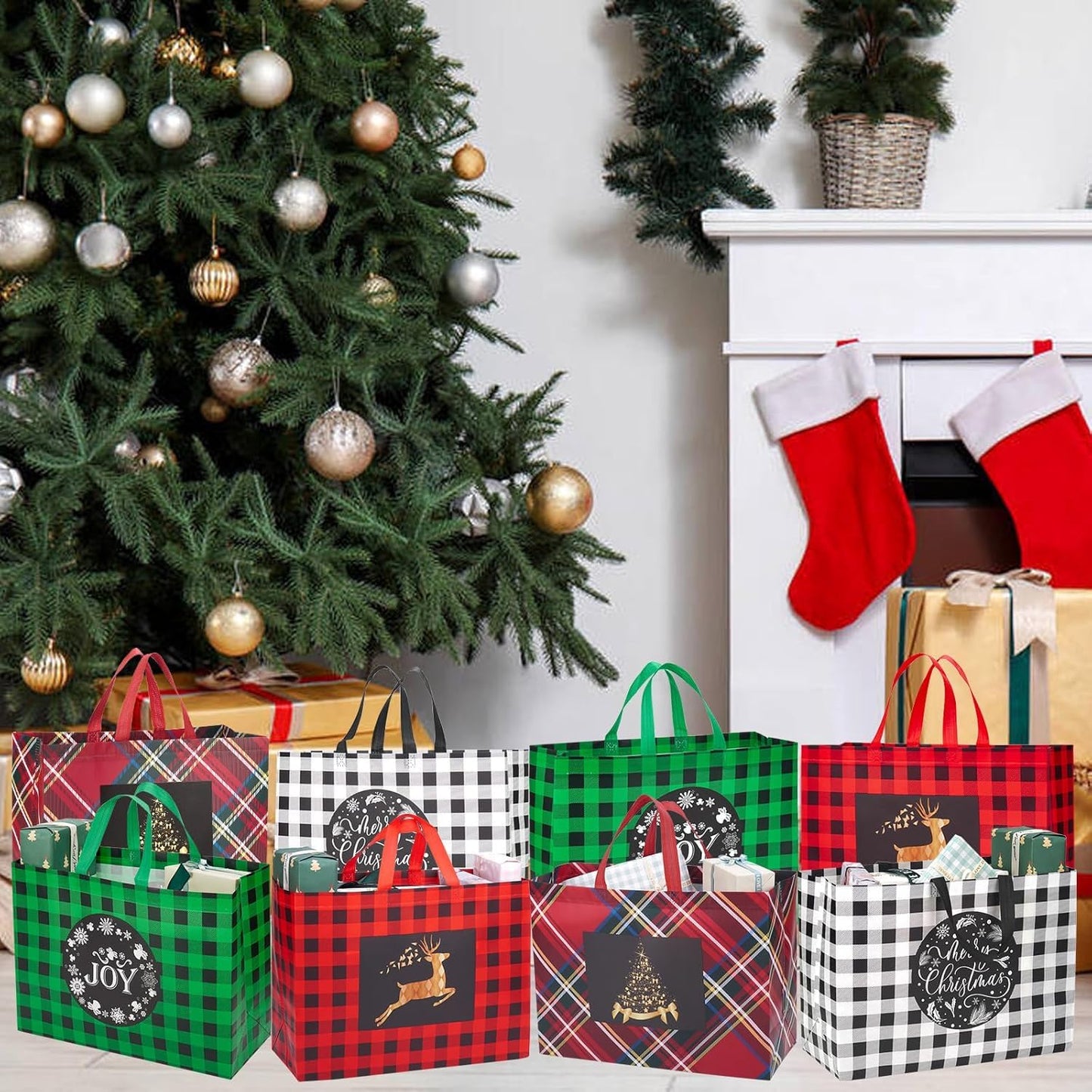 Heetobcos 16PCS Extra Large Gift Bags - 16.9'12.6'7.1',Reusable Tote Bags with Handle Non-Woven Bags for Gifts Wrapping Holiday