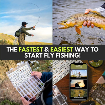 Ventures Fly Co. | Weekend Warrior Starter Package | 23 Fly Fishing Accessories Complete Combo | Includes Rod, Reel, Line, Flies, Leader, Tippet, Forceps, Nipper, Net, Sling Pack, and More!