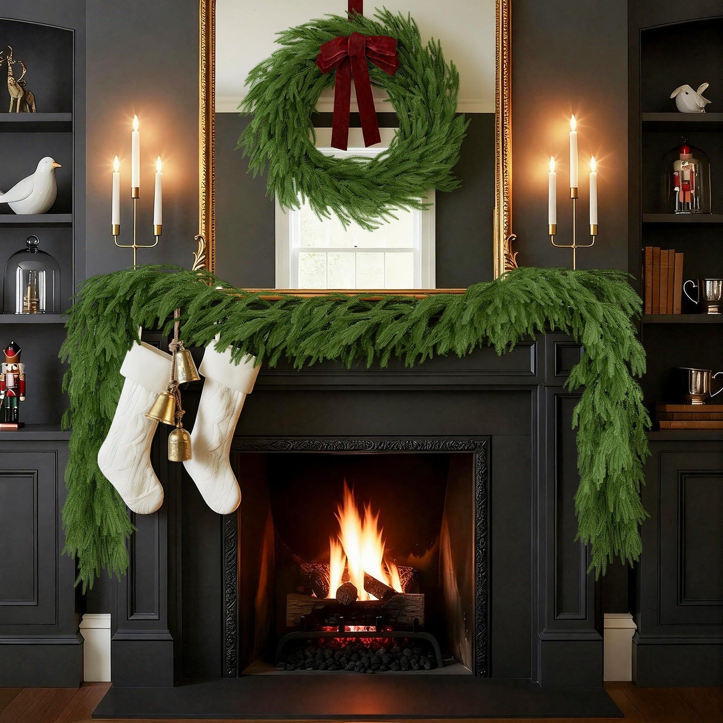 N&T NIETING Christmas Norfolk Pine Garland Real Touch Artificial Christmas Green Xmas Garland for Mantle, Table Holiday Fireplace Staircase Indoor Outdoor Christmas Decorations (9 FT)