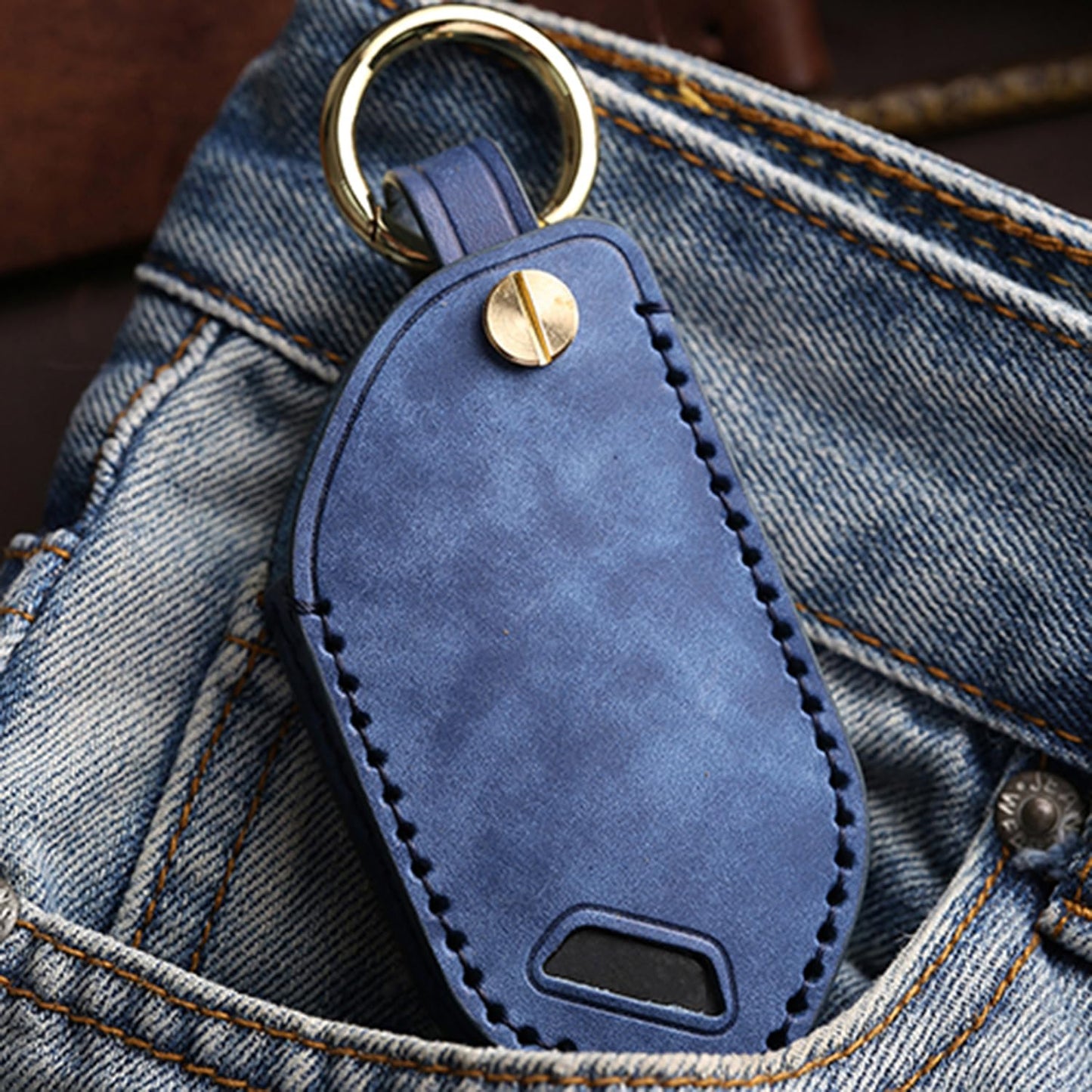Hontumax Premium Leather 5-Button Key Fob Cover Case for KIA Telluride 2023-2025, Sorento 2024-2025, EV9 2024-2025, K4 2025, K5 2025, Carnival 2025-2026 Key Fob Holder (Blue)