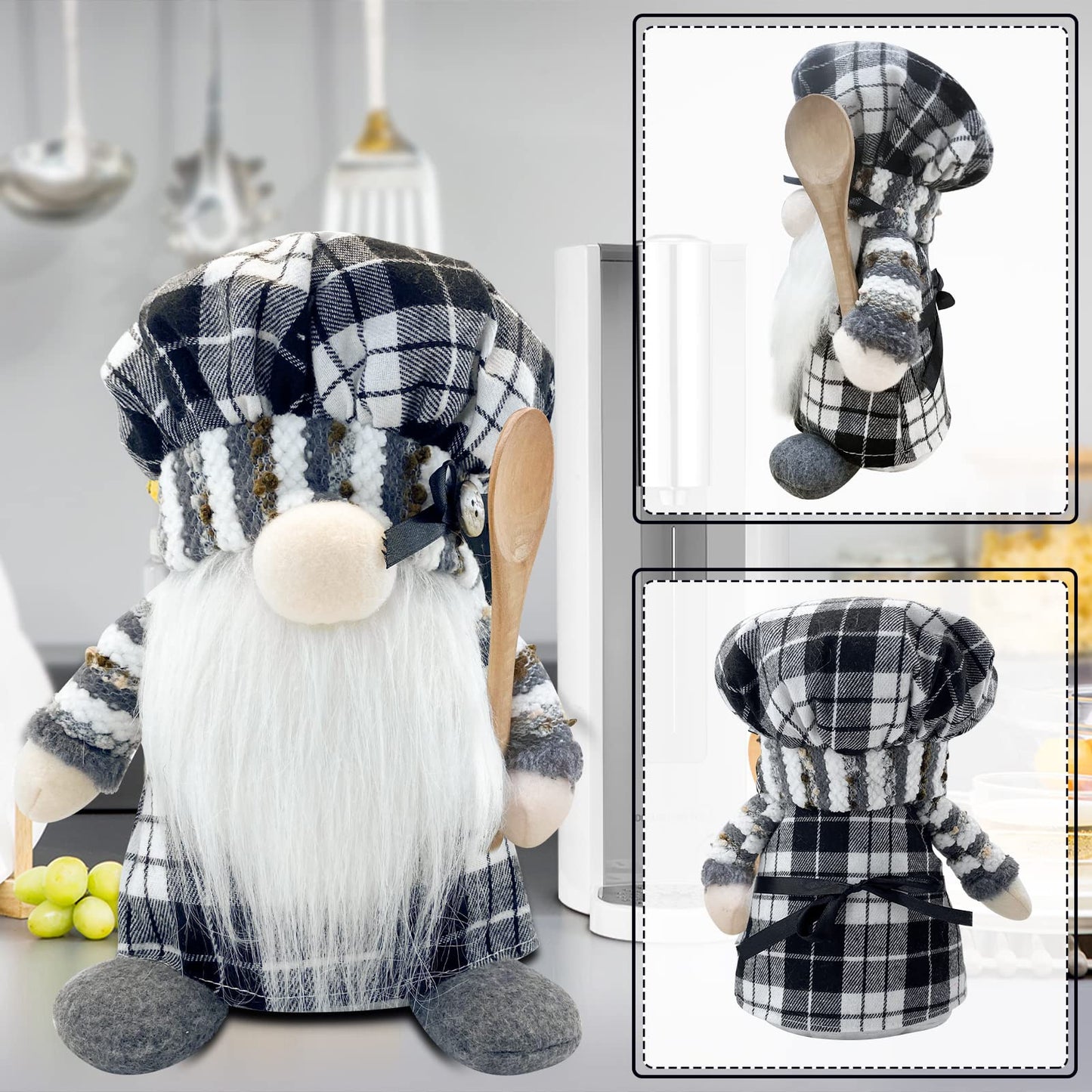 Lovinland Christmas Chef Gnomes Plush - Chef Tomte Swedish Scandinavian Figurine Elf Doll - Christmas Decoration for Home, Kitchen - Xmas Buffalo Plaid Decor - Gnomes Gifts for Women