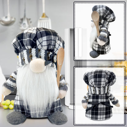 Lovinland Christmas Chef Gnomes Plush - Chef Tomte Swedish Scandinavian Figurine Elf Doll - Christmas Decoration for Home, Kitchen - Xmas Buffalo Plaid Decor - Gnomes Gifts for Women