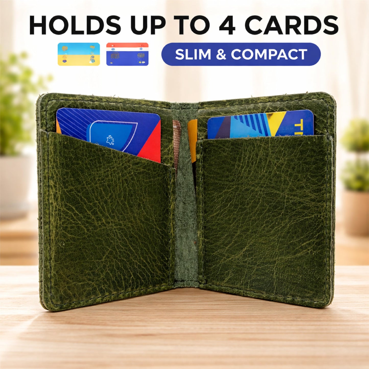 TheAntiq Genuine Leather Bifold Card Holder Wallet for Men & Women Slim Minimalist Front Pocket Credit Card Wallet, Compact Travel & Everyday Carry - Forest Green
