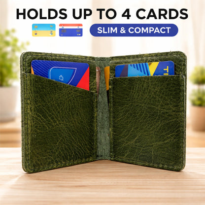 TheAntiq Genuine Leather Bifold Card Holder Wallet for Men & Women Slim Minimalist Front Pocket Credit Card Wallet, Compact Travel & Everyday Carry - Forest Green