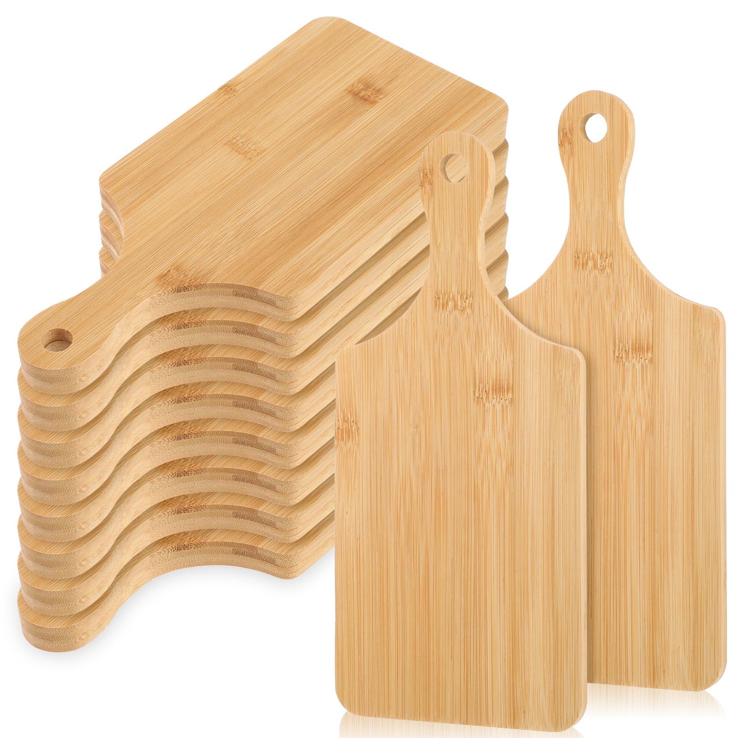 12 Pcs Bulk Bamboo Wood Cutting Board with Handle, 11" x 5" Bamboo Serving Trays for Laser Engraving, Customized Wedding Housewarming Christmas Gift Charcuterie Cheese Board