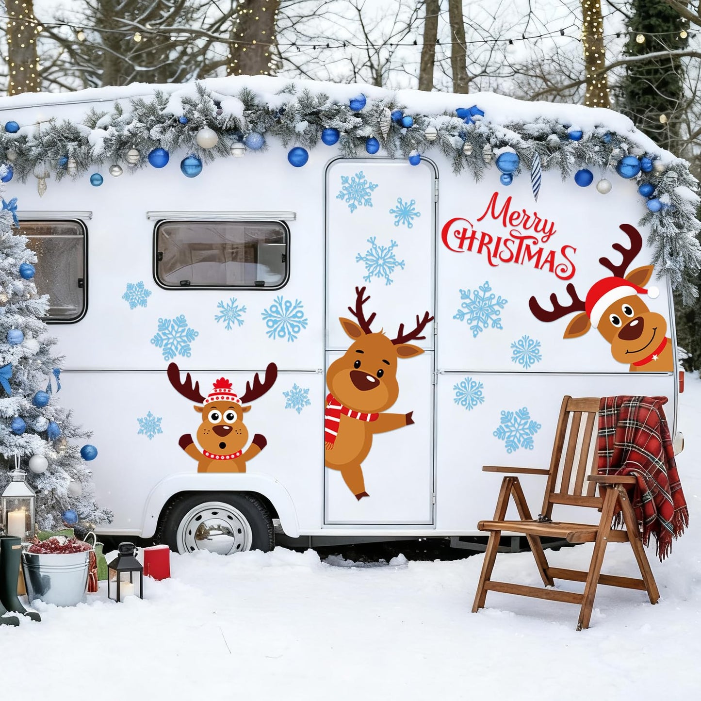 FYSUIMU 21 Pcs Merry Christmas Garage Magnets Decoration Xmas Reindeer Snowflake Garage Door Decals Cartoon Magnetic Refrigerator Stickers for Winter Holiday Party Home Car