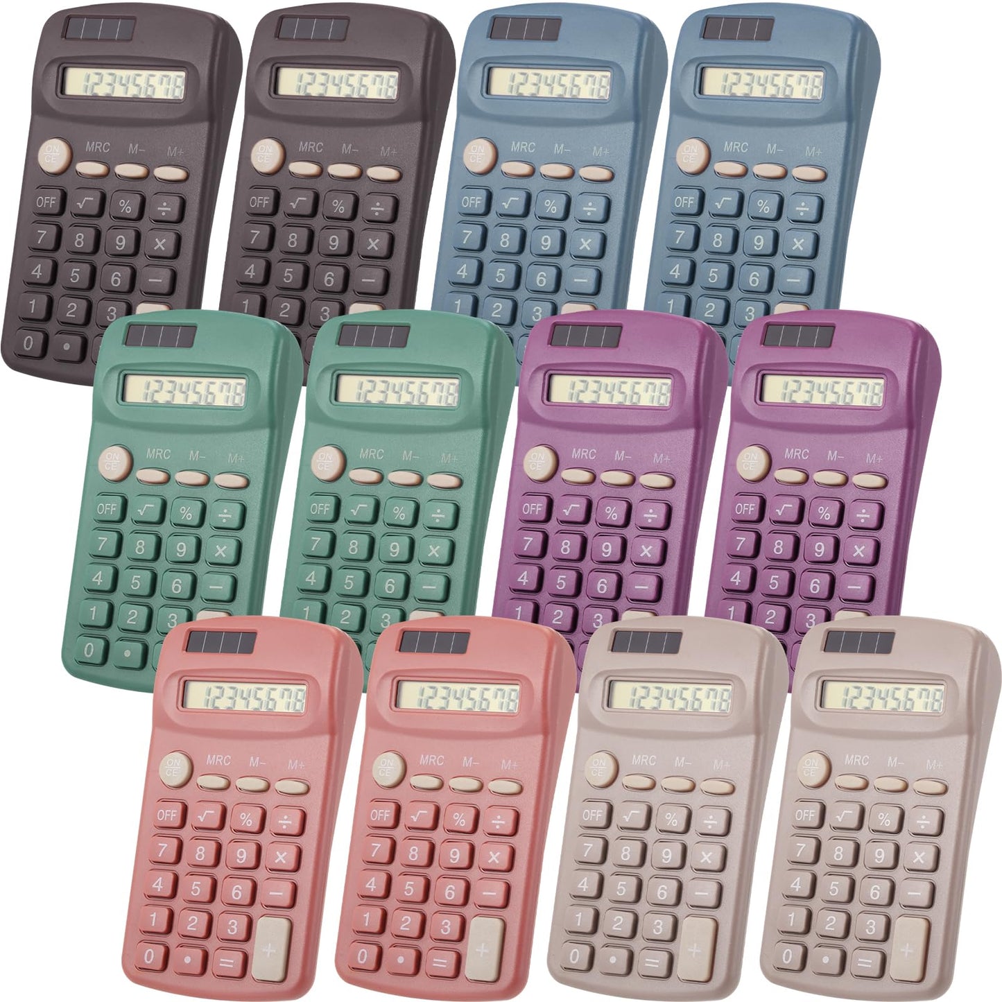 Tellegloww 12 Pcs Pocket Size Solar Calculators Bulk for Classroom Mini Basic Calculator Solar Battery Dual Power 8 Digit Display for Kids Student School Office Accounting Tool