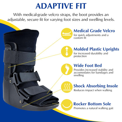 Brace Direct CAM Walker Fracture Boot Short - Lightweight Walking Boot for Foot & Ankle Injuries, Sprains & Stress Fractures - Doctor-Recommended (Men’s 7.5–10.5 / Women’s 8.5–11.5)